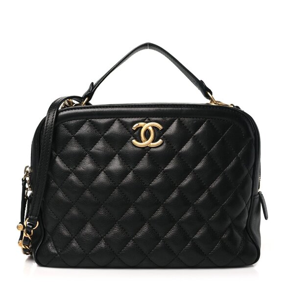 Chanel Calfskin Quilted CC Medium Vanity Case Black Zip Top Shoulder Bag - Picture 1 of 10